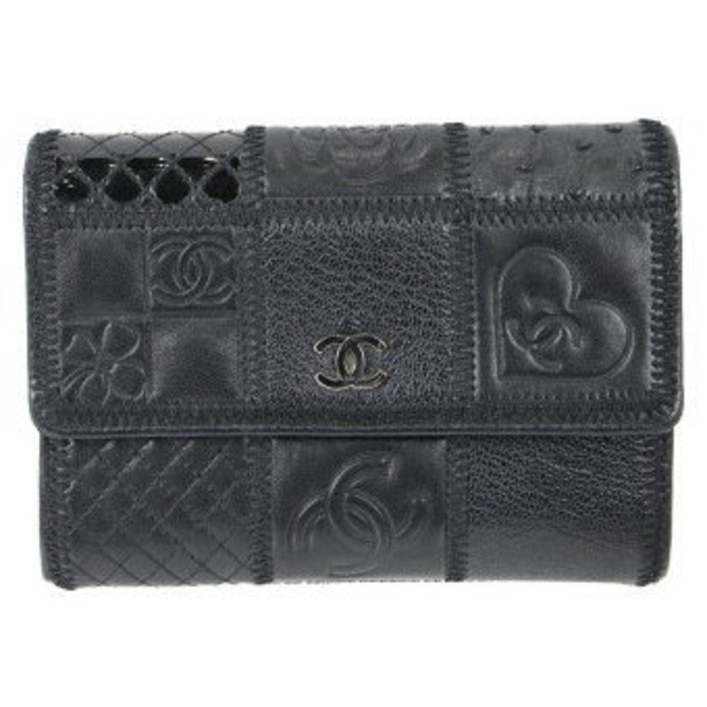 Chanel Icon Patchwork Compact Wallet Black Ostric… - image 1